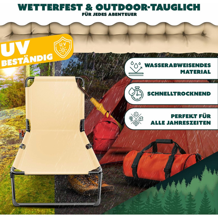 Розкладне кемпінгове ліжко KESSER з преміум-матрацом 190x68x30 см, польове ліжко до 250 кг з подушкою, кишенею та підстаканником, для відпочинку на природі та дому (Колір: Кава/Крем)