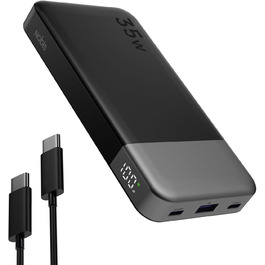 Power Bank NOBIS 35W 10000mAh з цифровим дисплеєм, USB-C, PD, QC, для смартфонів, планшетів, камер (Чорний)