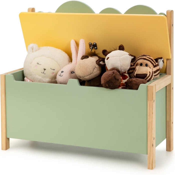 Дерев'яна коробка для іграшок DREAMADE 2 в 1, 60x26x52см, лавка для дітей, скриня для іграшок з місцем для зберігання та кришкою, дитяча скриня, ящик для зберігання для дитячої кімнати