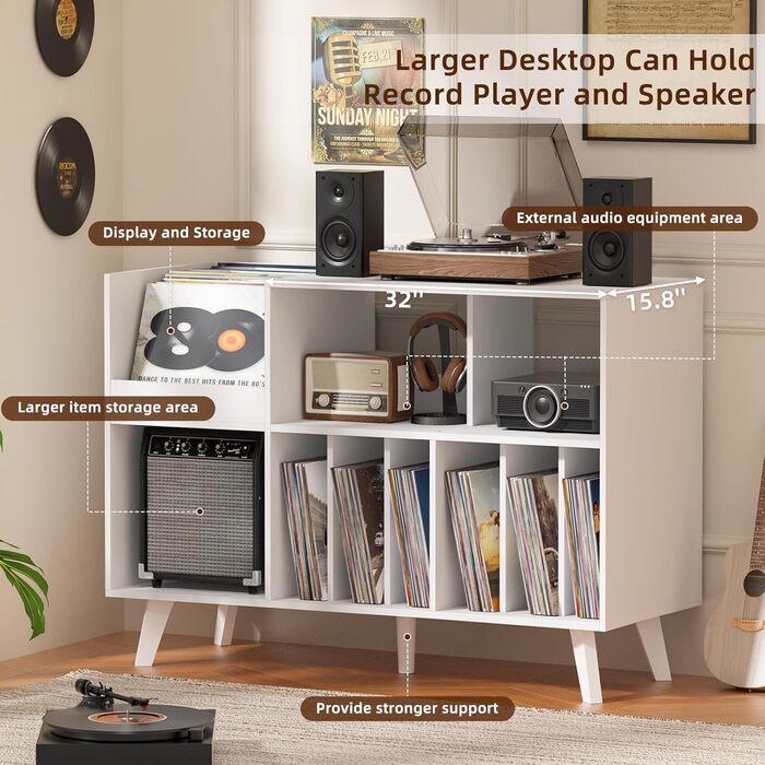 Підставка для платівок велика на 450 альбомів, з полицею для зберігання, біла