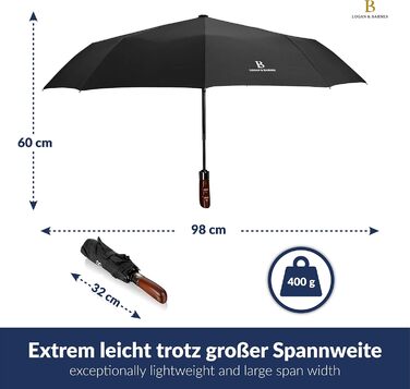 Парасолька складна штормозахисна LOGAN & BARNES 140 км/год, дерев'яна ручка, тефлонове покриття, модель Dublin Black