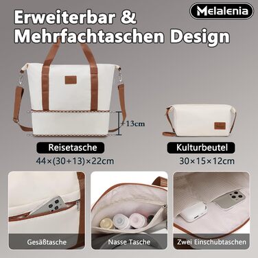 Набір легких валіз Melalenia (7 предметів), жорстка оболонка, 4 колеса, TSA-замок, білий колір (включає косметичку, дорожню сумку та несесер)