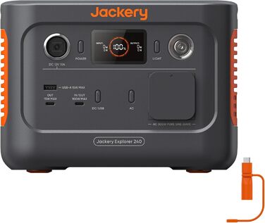 Портативний генератор Jackery Explorer 240 v2 з LiFePO4 акумулятором 256Wh, 300W AC та 100W USB-C вихід, для кемпінгу, подорожей та резервного живлення (відновлений)