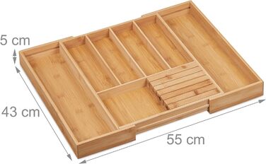 Підставка для столових приборів Relaxdays, 5-7 відділень, 5x55x43 см, бамбук