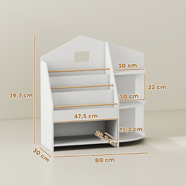 AIYAPLAY Поличкова шафа для дитячої кімнати з 7 полицями для книг та іграшок, з заокругленими краями, витримує 40 кг, білий колір