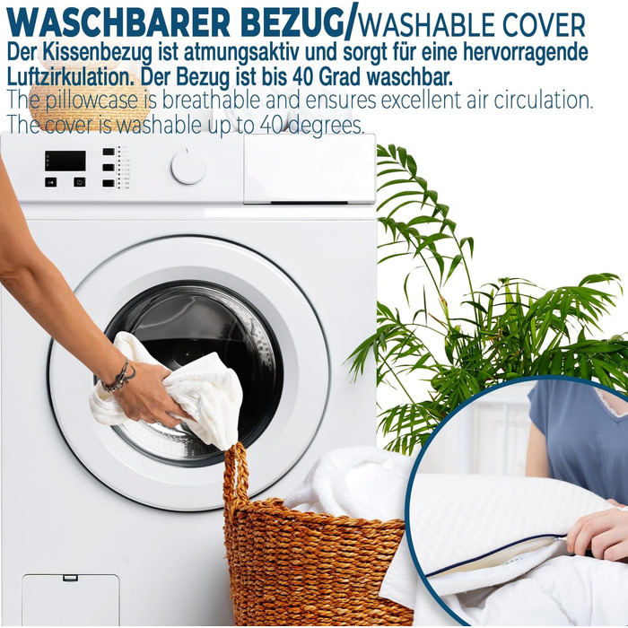 Подушка з піною з пам'яті Alkamto 70 x 45 см - ергономічна підтримка шиї - сертифікат Oeko-Tex - терморегулююча наволочка - гіпоалергенна та придатна для прання - для сну на спині та на боці 70 x 45 x 12 см