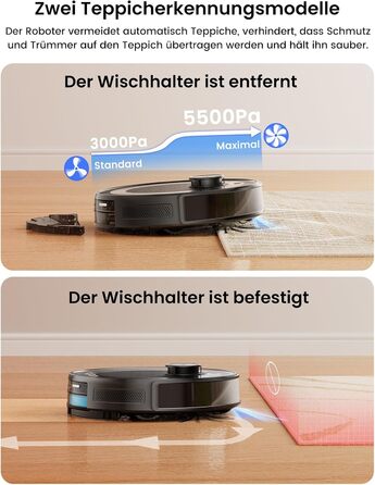 Робот-пилосос LEFANT M2 Pro з вологою тканиною, 5000Pa, лазерна навігація, LiDAR dToF, 150 хв, розпізнавання килимів, керування через додаток/голос, для видалення шерсті тварин, чорний