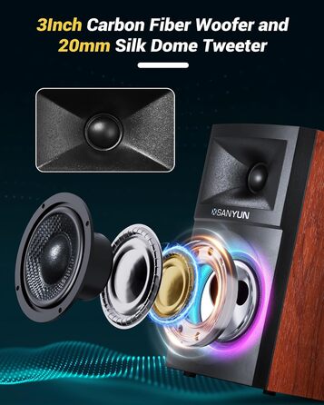 Sanyun SW203: Акустична система 4.0, 60W, 4-Way, DSP, 3D звук, USB/Bluetooth 5.4, AUX, для студії, пара, чорний
