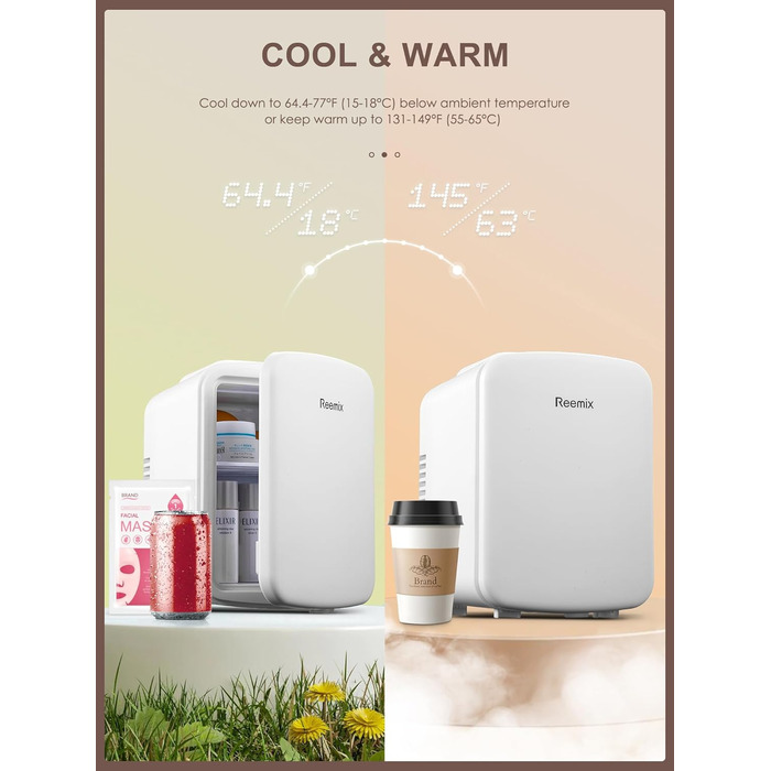 Міні-холодильник Reemix, 4 літри/6 банок, портативний охолоджувач та підігрівач, персональний холодильник для догляду за шкірою, косметики, напоїв, продуктів, ідеальний для спальні, офісу, авто