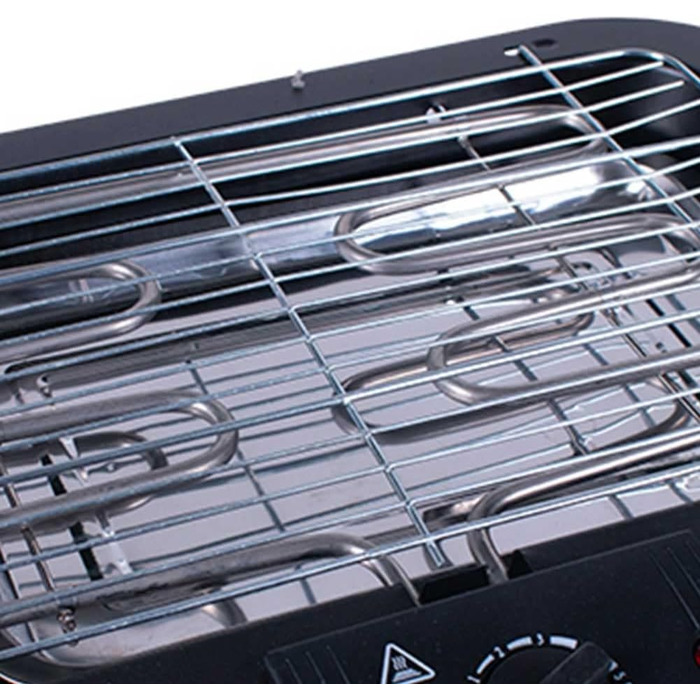 Електрична сковорода-гриль потужністю 2000 Вт зі сталевою решіткою, термостат, регульована, зона приготування, 48 х 28 см, піддон для крапель для жиру, колір чорний