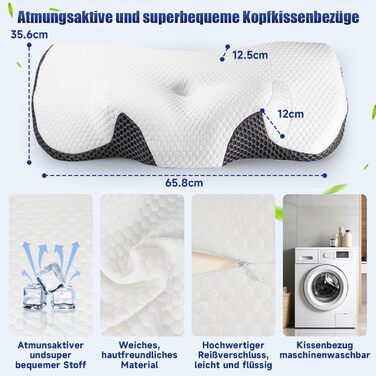 Ортопедична подушка для шиї IDEA з Memory Foam для сну на боці, спині та животі. Ергономічна подушка для шиї з ефектом пам'яті (62 x 34.5 x 12/8 см)