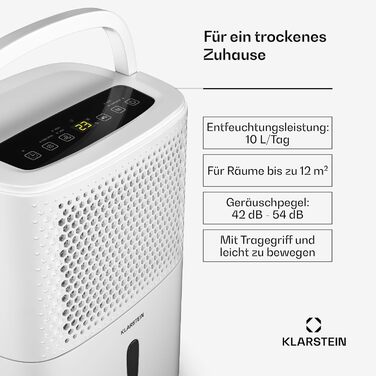 Електричний осушувач Klarstein DryFy 20L - 400W, 20л/день, білий. Для дому та офісу, з функцією сушіння білизни. Тиха робота 46dB, Auto-Swing, таймер, 5л бак.