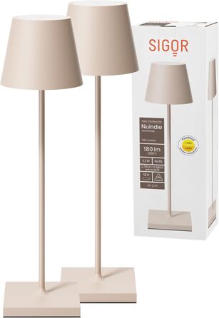 LED-лампа SIGOR Nuindie 2.0: диммер, акумулятор, IP54, 38 см, USB-C, 12 год, пісочний колір