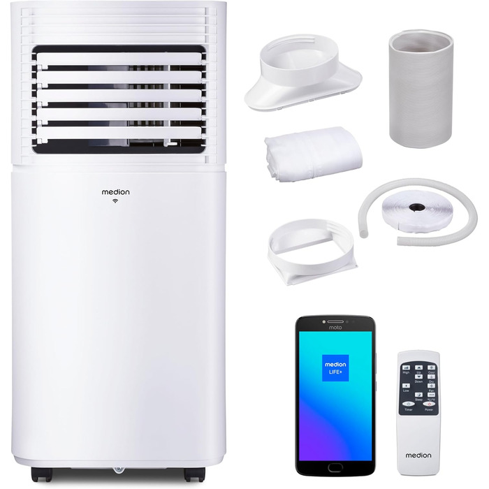 Мобільний кондиціонер MEDION P901 9000 BTU, 32 м, 3в1, додаток/голосове керування, з віконним ущільнювачем