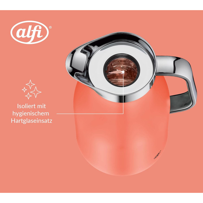 Термос Alfi SKYLINE 1.0л, пастельний колір, нержавіюча сталь, з термоізоляцією, гігієнічний вкладиш з термостійкого скла, поворотний замок з зручною кнопкою, ергономічна ручка, ідеальний для кави та чаю, без BPA (1000 мл, Deep Apricot Mat)
