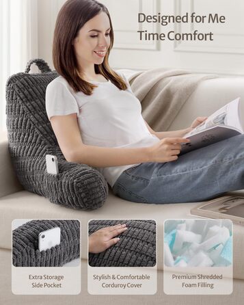 Зручне крісло-мішок Blissful Diary Lesekissen з memory foam для читання та відпочинку, сіре