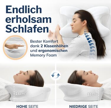 Ортопедична подушка Calmont для всіх типів сну | Подушка для підтримки шиї | З піною Memory Foam | Подушка для зняття болю в шиї (Біла)