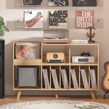 Підставка для платівок велика з полицею для зберігання, дерев'яна, на 450 альбомів