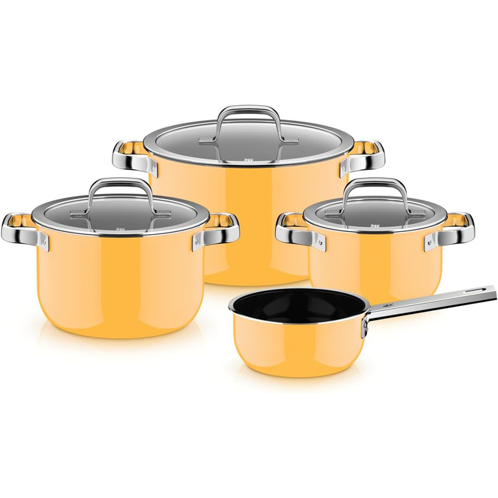 Набір каструль WMF Fusiontec Mineral Pro, 4 шт., індукційні, нержавіюча сталь, Mango Yellow, Made in Germany