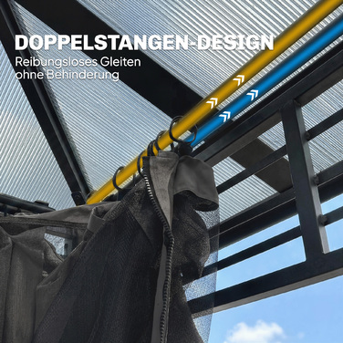 Алюмінієвий павільйон для саду, бл. 3,6x3м, з полікарбонатним дахом 6мм, москітною сіткою та 4 стінками, темно-сірий