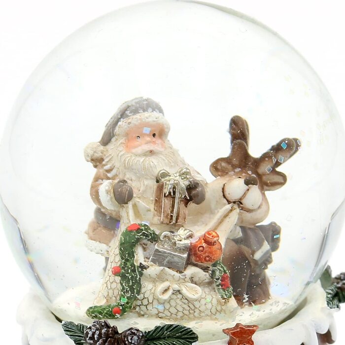 Снігова куля Санта-Клаус з ялинкою і собакою на багато прикрашеному постаменті, Розміри L / W / H 6,5 x 6,5 x 9 см діаметр кулі 6,5 см. (Лось Санта-Клауса)