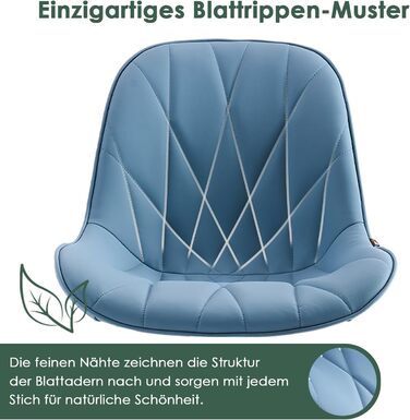 Офісне крісло YOUTASTE з принтом листя, ергономічне, регульоване по висоті з функцією гойдання, без підлокітників, шкіряне, для дому та офісу, блакитне
