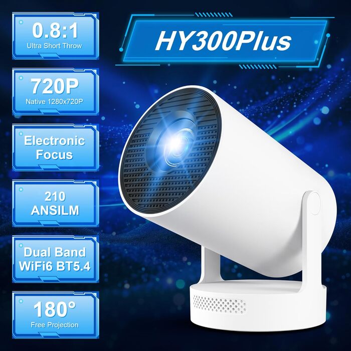 Портативний міні-проектор 4K з Wi-Fi 2.4/5G, Android 11, Full HD 1080P, HDMI, для телефону/ПК/ноутбука/Stick, зовнішній динамік (HY300Plus)