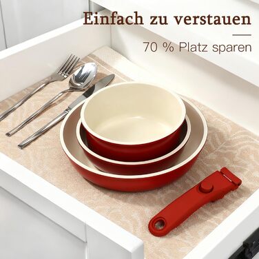 Набір посуду GiPP: 11 предметів, керамічне антипригарне покриття, знімні ручки, для всіх плит, духовка, червоний градієнт