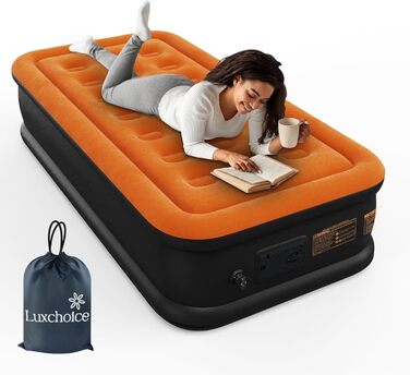Надувна ліжко Luxchoice для 2 осіб з електричним насосом. Преміум якість, для кемпінгу та дому (темно-помаранчевий, односпальна)