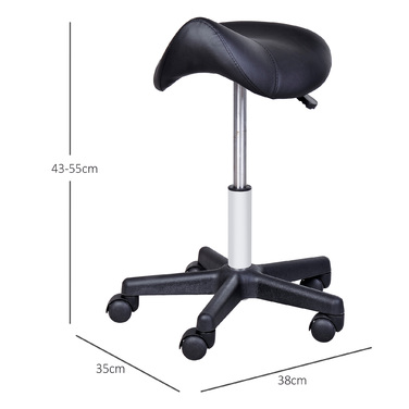 HOMCOM Swivel Stool Регульований по висоті поворотний табурет з коліщатками, поворотне салонне крісло зі штучної шкіри чорного кольору, ідеально підходить для перукарень та офісів
