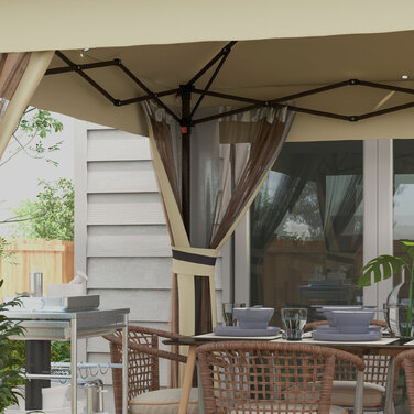 Павільйон 3,3x3,3 м Водовідштовхуючий Розкладний намет з LED-підсвіткою, подвійним дахом, москітною сіткою та 4 боковими панелями, кишеня