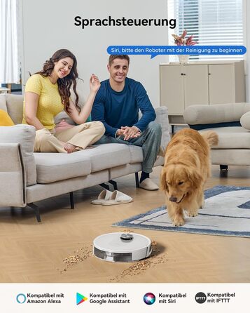 Робот-пилосос Proscenic Q8 з функцією миття 4200Pa, 200хв, для підлоги та килима, з лазерною навігацією та керуванням через додаток, сумісний з Alexa, Siri, IFTTT, для видалення шерсті тварин, білий