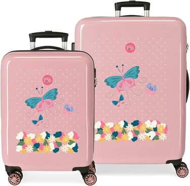 Валіза Road Precious Flower Pink, 50 x 38 x 20 см, жорстка, кодовий замок ABS, 34 л, 1,8 кг, 4 колеса, ручна поклажа (набір для валізи)