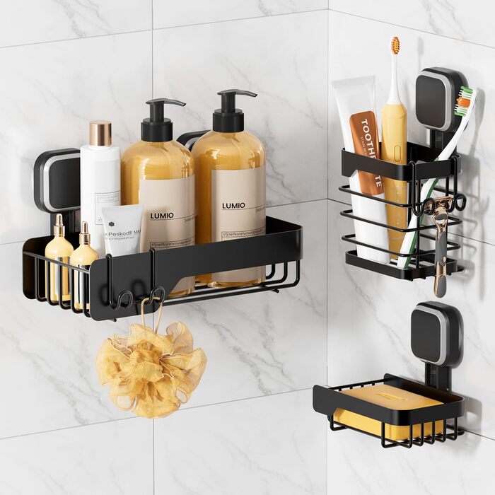 Корзина для душу TAILI з присосками, нержавіюча сталь, без свердління, чорна, 2 шт.