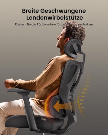 Крісло офісне ProtoArc EC100 чорне з підлокітниками та регульованою спинкою, Mesh, для дому та офісу