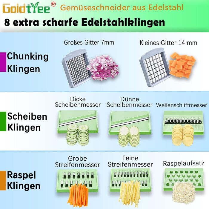 Подрібнювач овочів 8-в-1 з контейнером, набір для нарізки овочів та салатів, з нержавіючої сталі