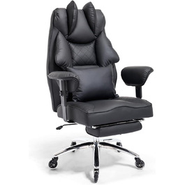 Офісний крісло Asukale Ergonomic 200kg з підніжкою, поперековою подушкою та широким сидінням, регульоване по висоті, імітація замші (чорний)
