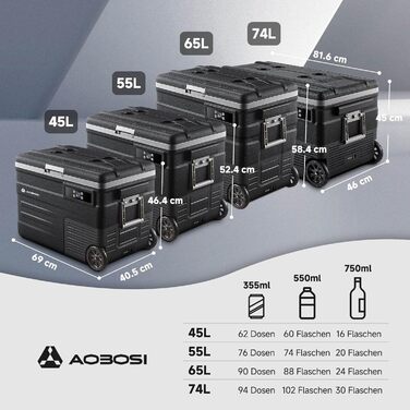 Холодильник автомобільний компресорний AAOBOSI 74L з Wi-Fi, -20°C, 12/24/240V, для авто, кемпінгу, човна, RV, чорний