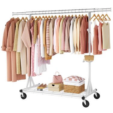 Стійка для одягу на колесах FAVOOOSTY, металева, мобільна, до 200 кг, швидка установка, білий колір, 1 перекладина