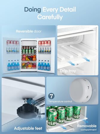 Компактний холодильник FOHERE на 90л з морозильною камерою, регулюванням температури (7 рівнів) та відділенням для овочів, білий