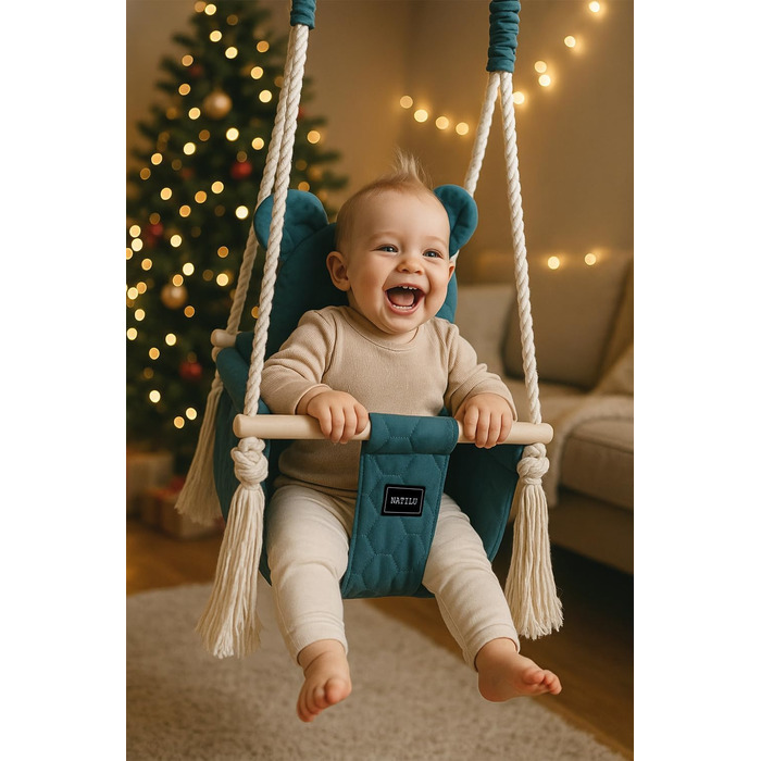 Дитяча гойдалка для дому та вулиці Bär Light Velvet | Гойдалка для малюків з м'яким сидінням