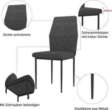 Стілець для обідньої кімнати GOLDFAN (4 шт.) з тканини льон, сірий (чорний), сучасний дизайн, з металевими ніжками