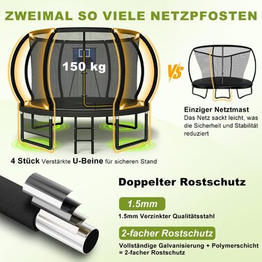 Батут садовий Devoko з сіткою та баскетбольним кільцем, діаметр 305 см, до 150 кг - для дітей та дорослих, чорний