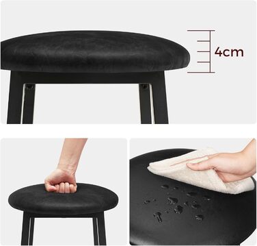 Барний стілець Manahcris, 2 шт. в наборі, 63 см, з PU-оббивкою, з підніжкою, для кухонної стійки, чорний