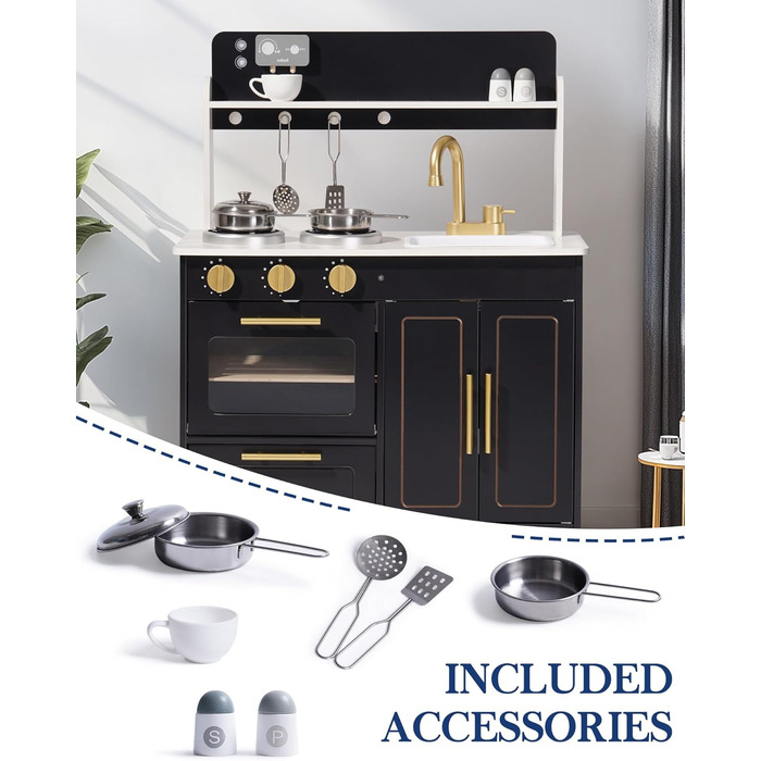 Дерев'яна дитяча кухня ROBUD з аксесуарами, сучасний стиль мармур, реалістичний дизайн, подарунок для дітей від 3 років