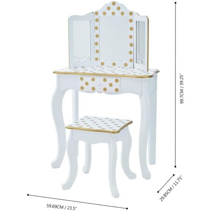Дитячий туалетний столик Teamson з дзеркалом і табуретом TD-11670L (білий/золотий, 59.7x29.2x97.8)
