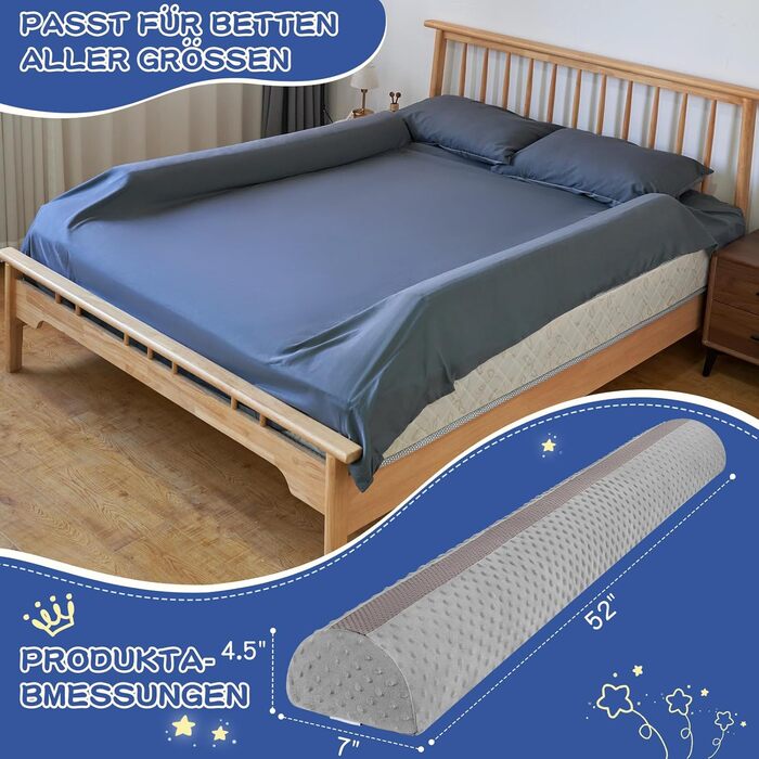 Бортик для ліжка дитячий захисний 2 шт сірий, захист від випадання для немовлят та дорослих, знімний чохол, антиковзкий