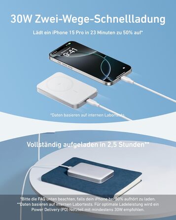 МАг, сумісний з MagSafe, Qi2, 15 Вт, для iPhone 16/15/14/13 (білий), 10 000