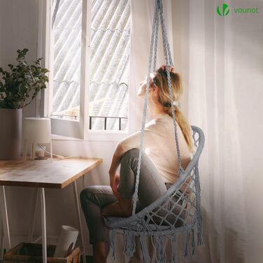 Підвісне крісло-гойдалка VOUNOT з полицею для книг та подушкою, для дому та саду, діаметр сидіння 80 см, X-Large, сірий колір