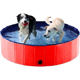 Басейн для собак, складаний басейн для маленьких кішок, нековзний дитячий басейн з ПВХ, зносостійкий басейн, ванна для собак (червоний 80*30)